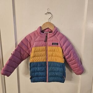 Patagonia Toddler Down Jacket in Pink, Yellow, and Blue